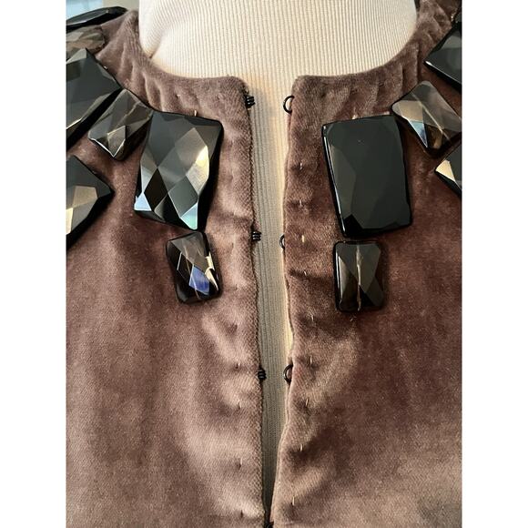 NORMAN AMBROSE Vintage Velvet Jacket •S•Brown Jeweled Blazer Brown Peplum Fitted - Picture 4 of 14